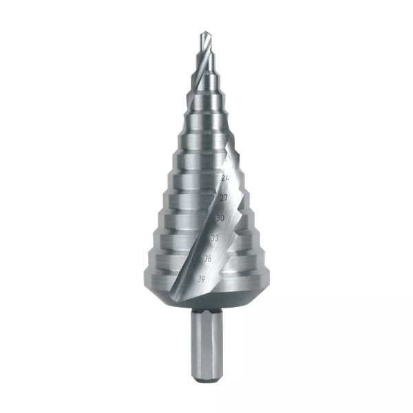 Stufenbohrer HSS, spiralgenutet mit Kreuzanschliff bis 39mm