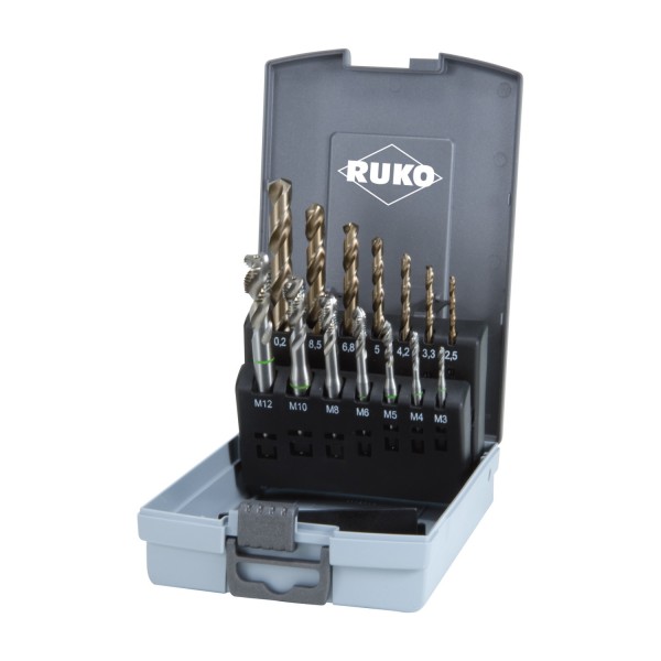 Maschinengewindebohrer-Satz HSSE-Co 5 für Sackloch, mit Kernbohrer