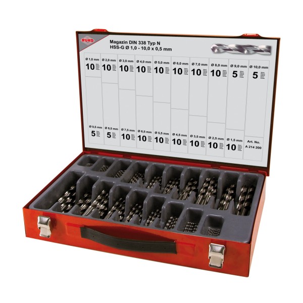 Spiralbohrer-Magazin DIN 338 Typ N, HSS-G